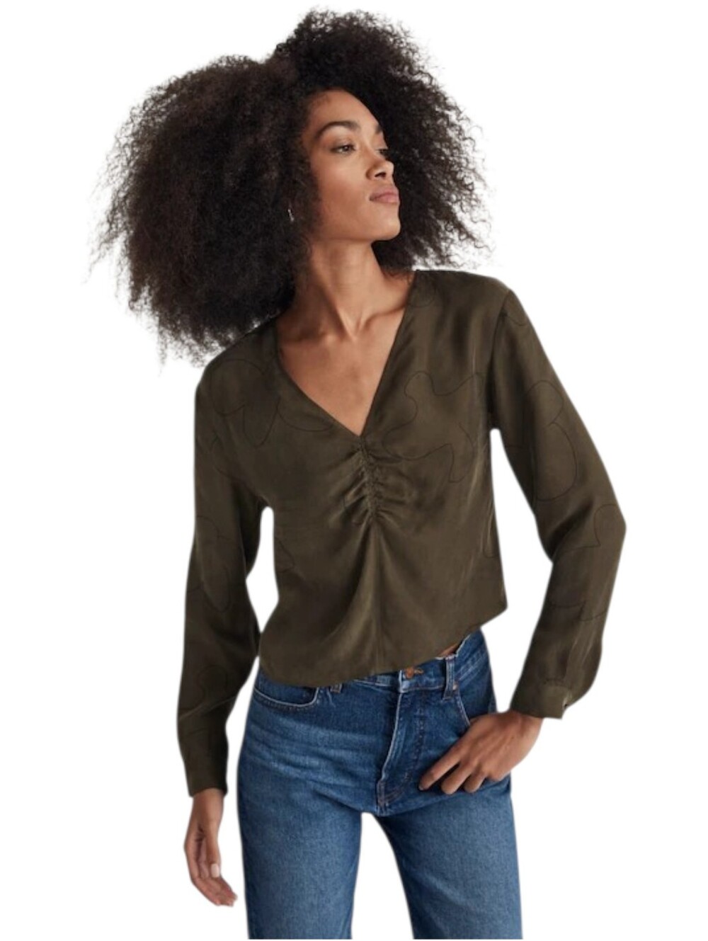 Madewell NWT Brushed Ruched Front Top Size 2 In Expedition Green Retail $92
